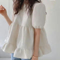 Summer Korean Unique Puff Sleeve Short Sleeve Ruffle Doll Top Shirt