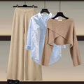 Fall-Winter Fashion Slimming Plus Size Knit Wool Wide Leg Pants + Sweater + Shirt 3-Piece Set