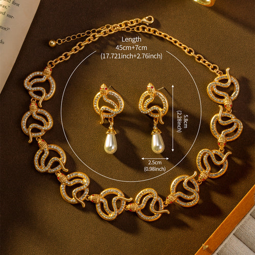 Vintage Western Retro Niche Design Detail Dial Snake Wrap Snake Shape Stud Heavy-Duty Pearl Full Diamond Necklace Premium