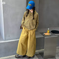 Girls' Striped Contrast Hoodie Wide-Leg Pants Set