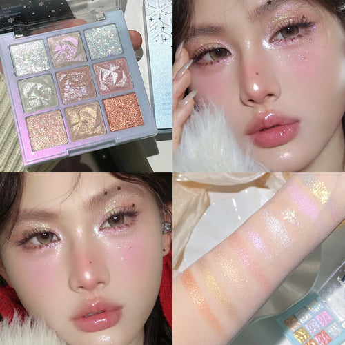 人间富贵花！超闪九色眼影盘细闪珠光提亮闪片高光六一儿童眼妆