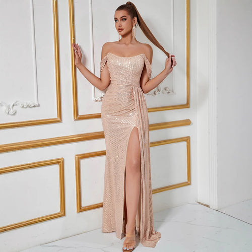 Women's Strapless Patchwork Sexy Evening Gown Ball Party
