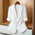 Women's Summer Casual Slimming Petite Short Sleeve Lightweight Fitted Blazer + Top 20 - White