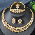 Western Luxury Cubic Zirconia Leaves Jewelry Set Wedding Accessory Full Diamond Cubic Zirconia Bride Set Jewelry Set