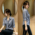 Fall Korean Elegant Striped Cropped Shirt