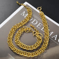 EU/US Import Accessory Gold Band Shape Pair Band Necklace Bracelet Set 2-Button Chunky Chain Stripe Fashionable Trendsetter Necklace