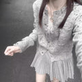Women's Spring Chanel-Style Fashion Knit Wool Long Sleeve Sweater + Cardigan + Top 20 - Gray Sweater