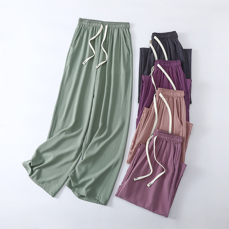 cotton silk high-waisted wide-leg pants for women, loose artificial cotton thin versatile thin trous