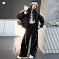 Girls' Korean Stand Collar Jacket & Wide-Leg Pants Set