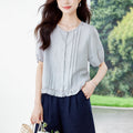 Summer Korean Fashion Short Sleeve Crew Neck Patchwork Lace Trim Shirt