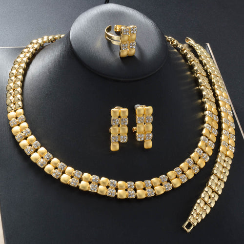Western Simple Fashionable Full Diamond Sparkle Bead Collar Ring Bracelet Stud 4-Piece Set Women Multi-Layer Necklace Accessory Item Wholesale
