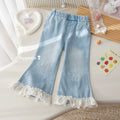 Girls' Cherry Embroidery Lace Flared Jeans