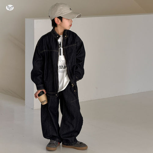 Boys' Denim Jacket & Wide-Leg Pants Set - 2-Piece