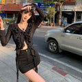 Women's V-Neck Sheer Ruffle Bell Sleeve Blouse