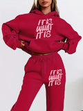 Fall Sporty Minimal Long Sleeve Printed Letter Print Hoodie Set