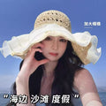 新款夏季百搭户外遮阳帽大帽檐渔夫帽便携防晒太阳帽蝴蝶结女士帽