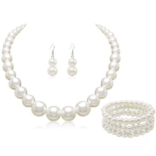 New Import Western Trendy Accessory Elegant Pearl Choker Earrings Simple Premium Necklace Set