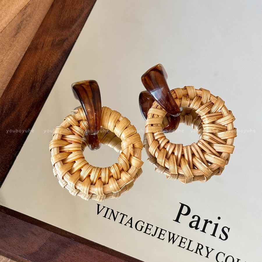 Bohemian Woven Straw Statement Earrings - view 9