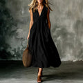 Elegant V-Neck Pocket Pleated Sleeveless Camisole Dress