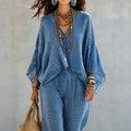 Women's Fall Batwing Sleeve Crew Neck Wide Leg Pants 2-Piece Set 2026 - Blue