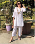 Women's Spring-Summer Ethnic Sporty Plus Size Long Sleeve Loose Set 2026 - White