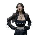Women's Black Ruffle Cropped Sun Protection Cardigan