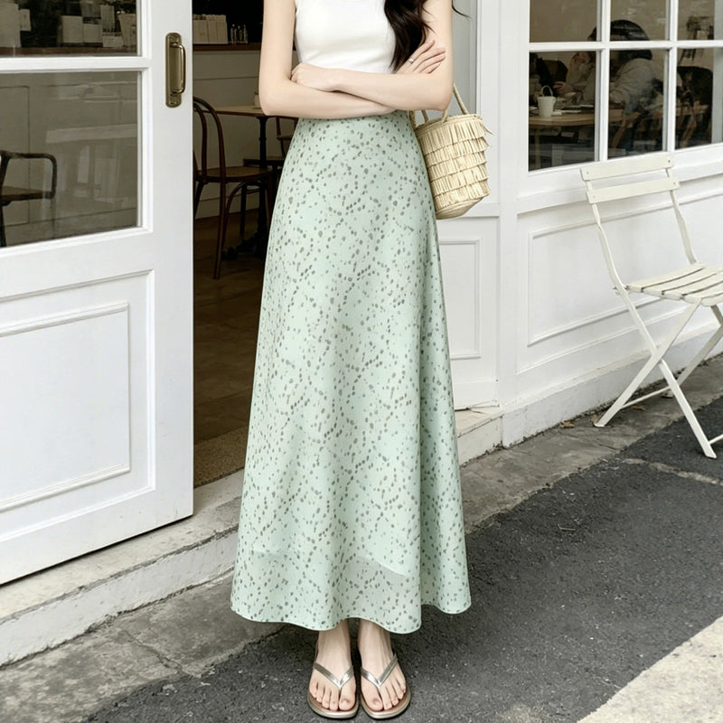 Summer French Fashion High Waist Floral Skirt + Long Skirt