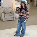 Girls' Striped Print Tee & Jeans Set