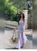 French Purple Mesh Camisole Mermaid Dress, Seaside Vacation