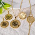 Western Trendy Overseas Personality Sunflower Cutout Necklace Bracelet Set Earrings Ring Middle East Banquet Women Set