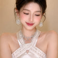 Silver Flower Full Diamond Cutout Flower Jewelry Set Wedding Party Necklace Light Luxury Niche Social Necklace Women