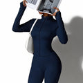 Women's Sporty Long Sleeve Set 2026 | 2 Piece Outfit Set - Black