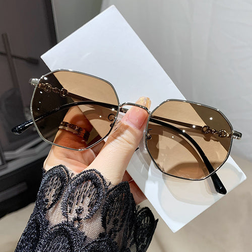 Photochromic Prescription Blue-Light Lens Student Tea Tint Unisex Frame Bare Face Frame Face-Slimming Finish Item Square Frame Prescription Sunglasses