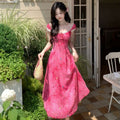 Plus Size Tie-Dye Embroidered Floral Camisole Dress, Sweet Fitted Long