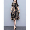 Plus Size Printed Short Sleeve Tummy-Control Dress