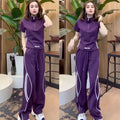 Summer Sporty Casual Short Sleeve Wide Leg Pants + Top Set