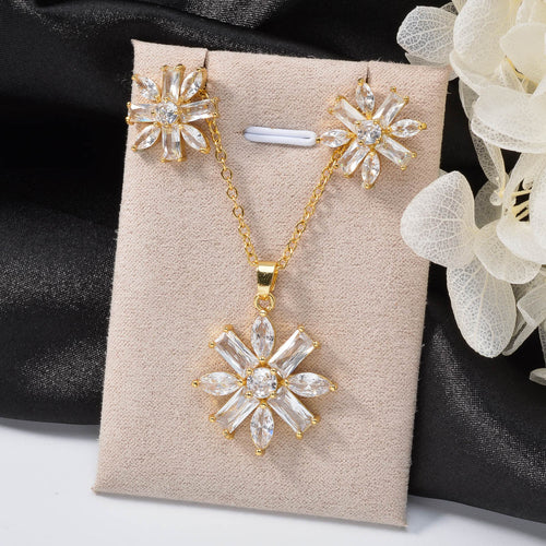 Overseas AliExpress Hot Seller Western Trendy Earrings Colorful Droplet Shape Cubic Zirconia Snowflake Hoop Pendant Set