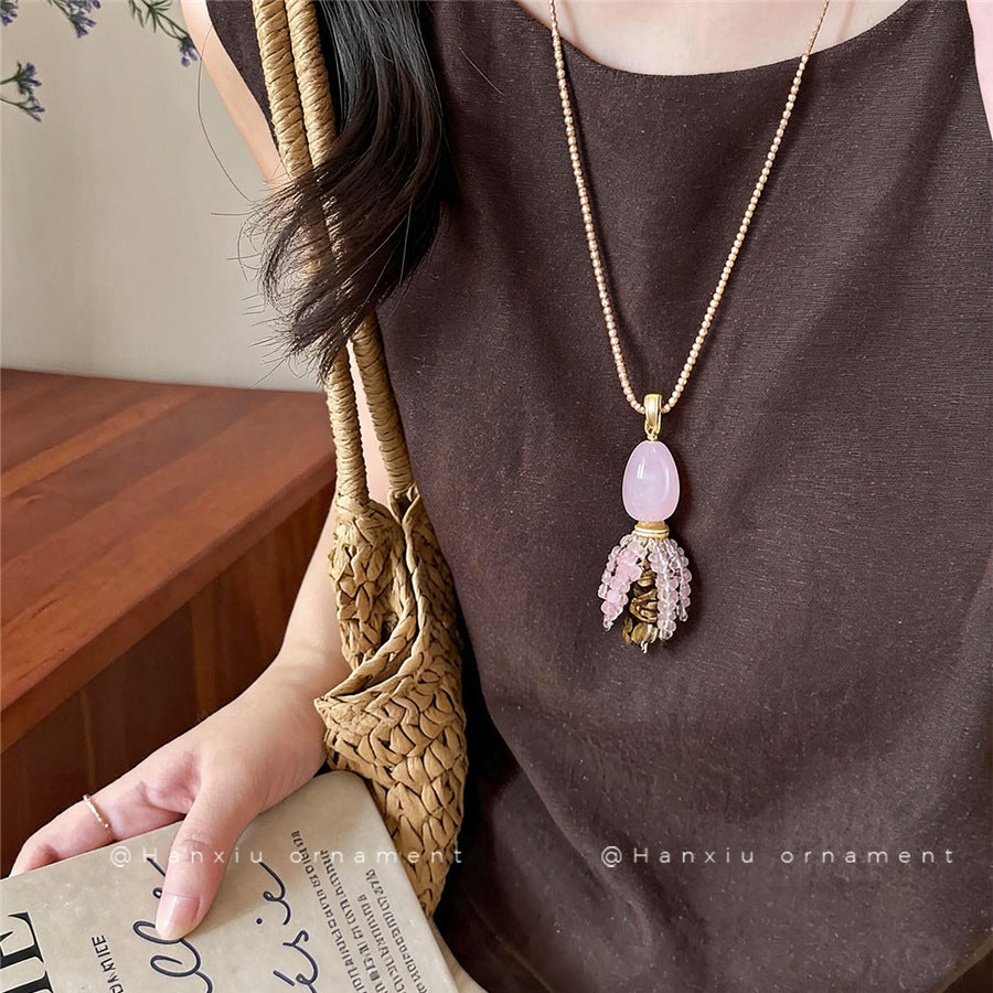 Vintage Polka Dot Heart Tassel Necklace - view 3