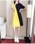 Color-Block Short Sleeve Fitted Mid-Length Dress, Commute Style