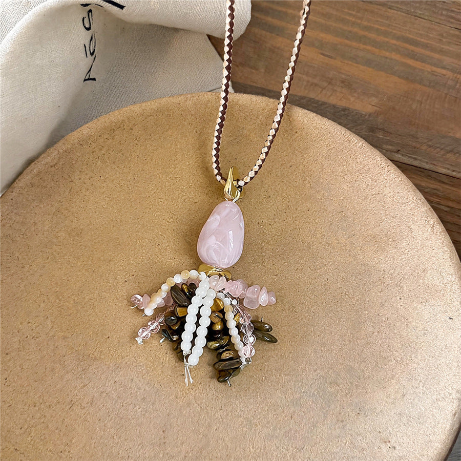 Vintage Polka Dot Heart Tassel Necklace - view 7