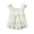 Summer Korean Fashion Mini Flutter Sleeve Tie-Front Ruffle Shirt + Skirt