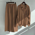 Fall-Winter Artistic Retro Plus Size Linen Cotton High Waist Loose Shirt + Pants 2-Piece Set