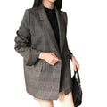 Women's Fall Korean Retro Plaid Loose Blazer + Top 2026 | Casual Blouse - Gray