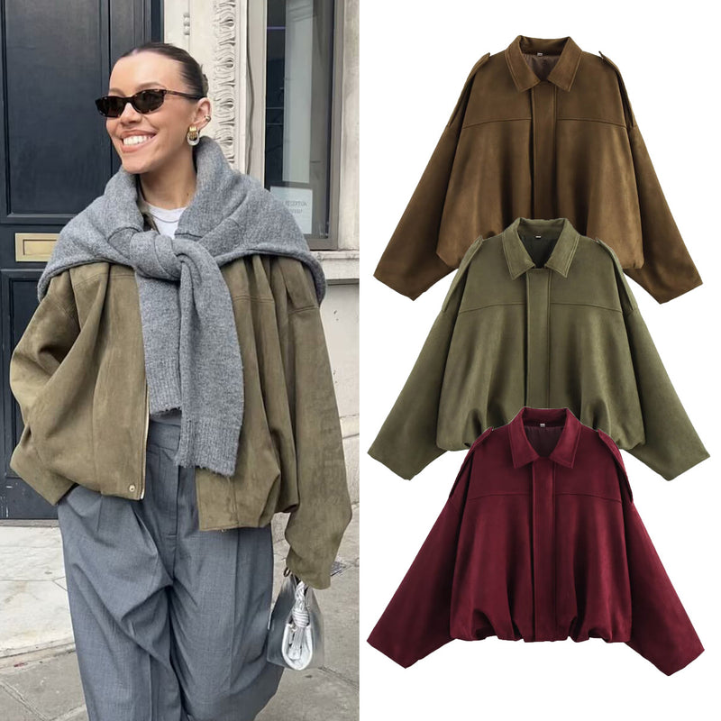 Women's Fall Casual Lapel Collar Jacket 2026 | Trendy Jacket - Olive Green