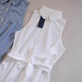 RL Pony Embroidered Sleeveless White Cotton Shirt Dress