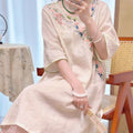 New Chinese Style Modified Cheongsam Dress, Cotton Linen Embroidery Tea Dress