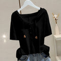 cotton hooded short-sleeved t-shirt for women 2026 spring and summer loose slimming versatile pullov