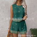 Women's Ethnic Retro Embroidered Lightweight Tank Top 2-Piece Set 2026 - CD-1