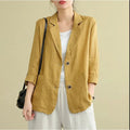 Women's Fall Artistic Casual Plus Size Linen Cotton Long Sleeve Loose Jacket + Top 20 - Black