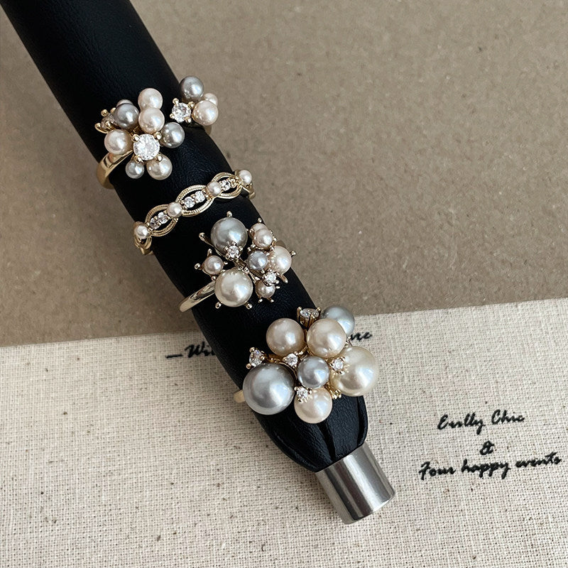 French Zircon Flower Cluster Pearl Ring - view 3